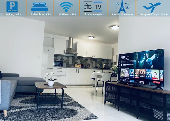 Appartement Parisien Neuf, Moderne Avec Une Grande Salon, 2 Chambres, 4 Lits, Parking Gratuit, 15Min De Paris Et 13 Min Aeroport Orly