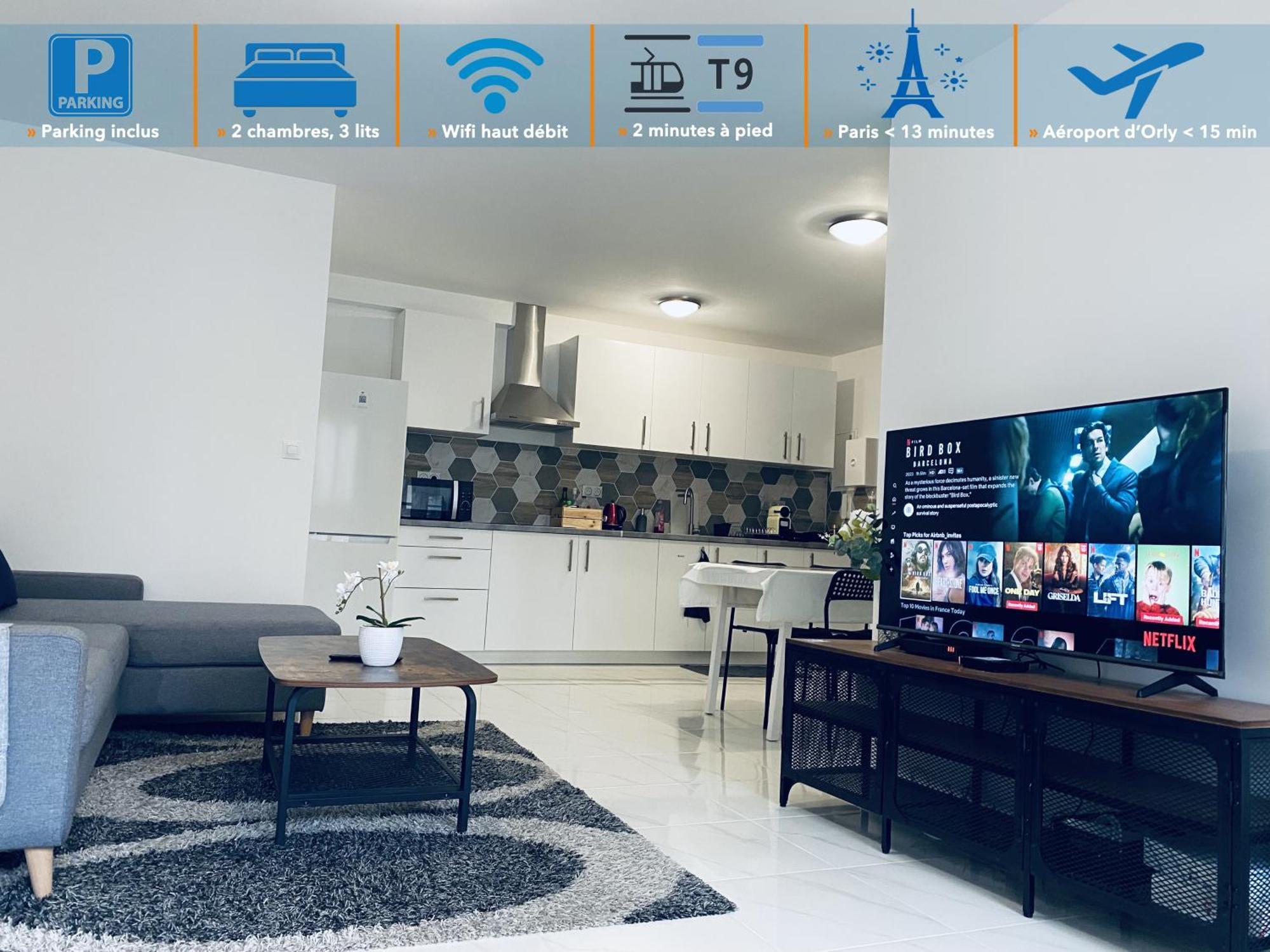 Apartment Parisien Neuf, Moderne Avec Grande Salon, 2 Chambres, 4 Lits, Parking Gratuit, 15min De Paris Et 13 Min Aeroport Orly *